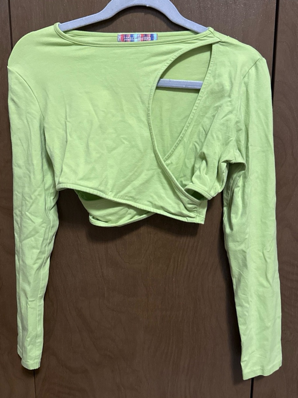 Urban Outfitters Cutout Long-Sleeve Crop Top in Lime Green